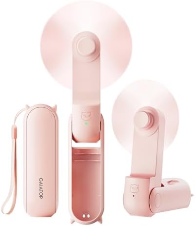 Gaiatop Portable Handheld Fan, Foldable Small Fan, Mini Hand Held Fan with USB Rechargeable 2000mAh Battery, Eyelash Fan for Girls, Travel For Women, Outdoor, Pink