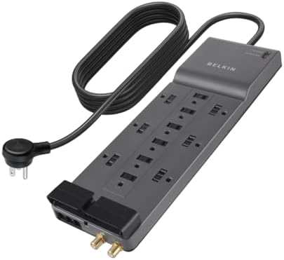 Belkin Surge Protector Power Strip w/ 12 AC Outlets & 8ft Long Flat Plug, UL-listed Heavy-Duty Extension Cord for Home, Office, Travel, Computer, Laptop, Phone Charger - 3,940 Joules of Protection