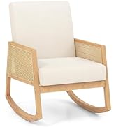 Giantex Rocking Chair, Fabric Upholstered Glider Rocker Chair with Armrest, Rattan Accent Armchai...