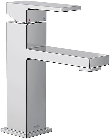 Moen Revyl Chrome One-Handle Single Hole Modern Bathroom Sink Faucet with Optional Deckplate and Spring Loaded Drain Assembly, 84771