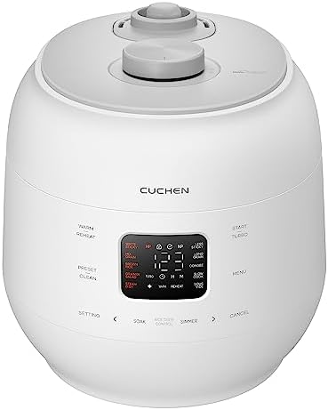 [CUCHEN] CRS-FWK1040WUS | Dual Heating Pressure Rice Cooker 10 Cup (Uncooked) | High/Non-Pressure | Triple Power Packing | Easy Open Handle | Stainless Cover | Auto Steam Clean | White