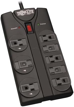 Tripp Lite TLP808B 8 Outlet Surge Protector Power Strip, 8ft Cord Right Angle Plug, Black, Lifetime Insurance