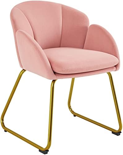 Yaheetech Flower Shape Velvet Armchair, Modern Side Chair Vanity Chair with Golden Metal Legs for Living Room/Dressing Room/Bedroom/Home Office/Kitchen, Pink
