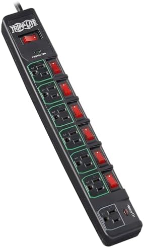 Tripp Lite 7 Outlet (6 Individually Controlled) Surge Protector Power Strip, 6ft Cord, Black, Lifetime Limited Warranty & $25K Insurance (TLP76MSGB)