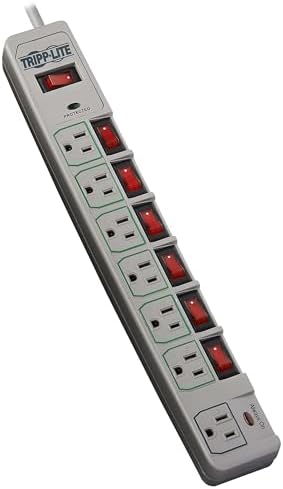 Tripp Lite TLP76MSG 7 Outlet (6 Individually Controlled) Surge Protector Power Strip, 6ft Cord, Lifetime Limited Warranty & Dollar 25K Insurance, Grey