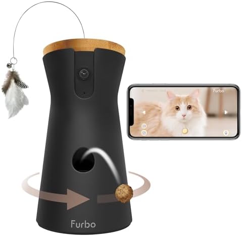 Furbo 360° Cat Camera: See your Cat from Anywhere | Rotating 360° Cat Tracking, Treat Toss, Color HD Night Vision, 2-Way Audio, Real-Time Notifications, Designed for Cats | Pet Camera w/Phone App