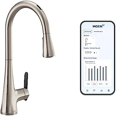 Moen S7235EVSRS Sinema Smart Touchless Pull Down Sprayer Kitchen Faucet with Voice Control and Power Boost, Spot Resist Stainless