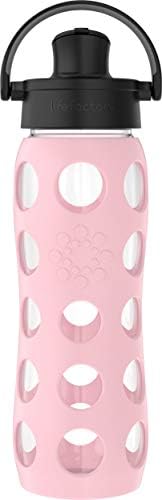 Lifefactory 22-Ounce Glass Water Bottle with Active Flip Cap and Protective Silicone Sleeve, Desert Rose