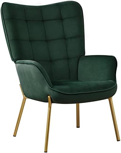 Yaheetech Armchair, Modern Accent Chair High Back, Vanity Chairs with Gold Metal Legs and Soft Padded, Tufted Sofa Chairs for Home Office/Bedroom/Makeup Room/Dining Room, Green