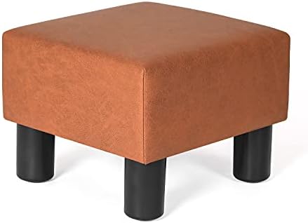 Adeco 13'' Small Square Orange Ottoman Footstool- Modern Soft Padded Footrest-Small Step Stool for Living Room, Office