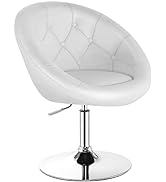 Giantex Swivel Round Tufted Vanity Chair White, Height Adjustable Tilt Makeup Chair w/Back, Moder...