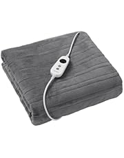 Dreamaker Double-Sided Electric Heated Coral Fleece Throw Rug Snuggle Blanket Double Overheat Protection Adjustable 9 Heat Settings Detachable Controller - 120X160cm (Silver)