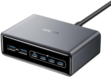 Anker Prime Charger, 200W 6-Port GaN Charging Station, USB-C PD Fast Charging Desktop Charger, Compatible with iPhone, Samsung, MacBook, Dell and More
