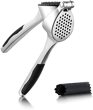 KITEXPERT Garlic Press, Premium Garlic Mincer with Ergonomic Grip Handle, Professional Garlic Presser Crusher and Peeler Set, Sturdy Ginger Press for Nuts & Seeds, Easy to Clean and Dishwasher Safe