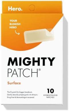 Mighty Patch Hero Cosmetics Surface Patch - Hydrocolloid Spot Patch for Body, Cheek, Forehead, and Chin (10 Count)