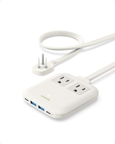 Anker Nano Charging Station(67W Max), 6-in-1 USB C Power Strip for iPhone 14/13&MacBook, with Flat Plug and 5ft Thin Undetachable Extension Cord, 2 AC, 2 USB A, 2 USB C, for Home & Office(Shell White)