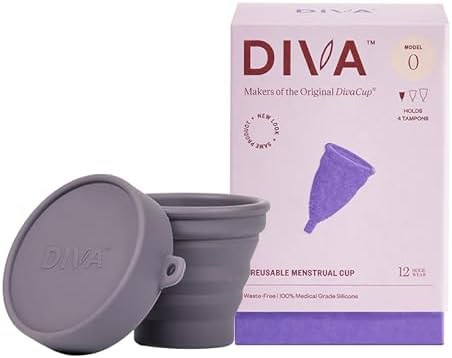 DIVA Cup & Shaker - Medical Grade Silicone Cup for Period Care - Reusable Menstrual Cup with Shaker for On-The-Go Cleansing - Wear Up to 12 Hours - Model 0 (Slim Vaginal Canals & First-Time Users)