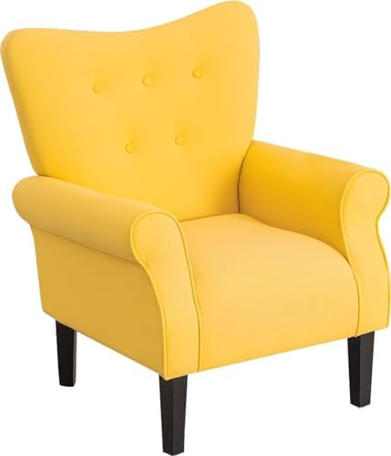 MELLCOM Mid Century Wingback Arm Chair,Modern Upholstered Fabric High Back Accent Chair with Wood Legs,Upholstered Single Sofa Club Chair for Living Room, Bedroom, Home Office, Yellow