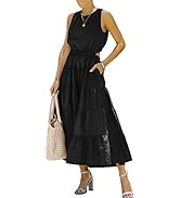 ANRABESS Womens Summer Sleeveless Cutout Maxi Dress Crewneck Tiered Flowy A-Line Sundress with Po...