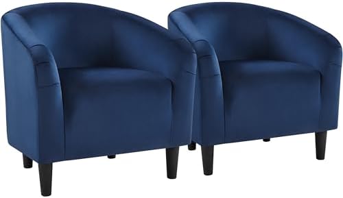 Yaheetech Velvet Accent Chair Set of 2, Barrel Chair for Living Room, Modern Club Chair with Soft Padded Seat and Sturdy Legs for Bedroom Waiting Room Office Reception Room, Navy Blue