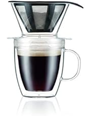 Bodum Pour Over Coffee Dripper Set With Double Wall Mug and Permanent Filter, 12 Ounce, Clear