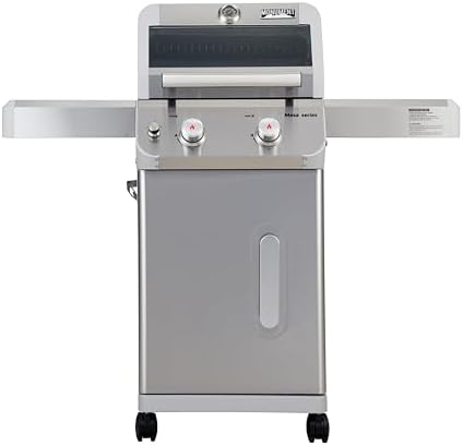 Monument Grills 2-Burner Stainless Steel Liquid Propane Gas Patio Garden Barbecue Grill with Clear View Lid, LED Control and Two Foldable Shelves Mesa200S