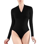 MANGOPOP Long Sleeve Bodysuit for Women V neck Womens Body Suit Fitted Tops Shirts