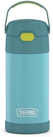 THERMOS FUNTAINER Water Bottle with Straw - 12 Ounce, Blue/Green - Kids Stainless Steel Vacuum Insulated Water Bottle with Lid