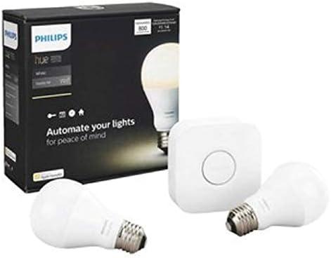 Philips Hue White A19 60W Equivalent Dimmable LED Smart Light Bulb Starter Kit, 2 A19 60W White Bulbs and 1 Bridge, Works with Alexa, Apple HomeKit, and Google Assistant (California Residents)