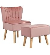 Giantex Modern Accent Chair Ottoman Set, Armless Slipper Sofa Chair with Footstool, Velvet Uphols...