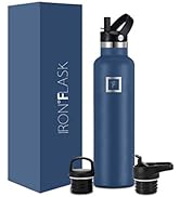 IRON °FLASK Sports Water Bottle - 3 Lids (Narrow Straw Lid) Leak Proof Vacuum Insulated Stainless...