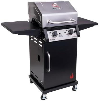 Char-Broil Performance Series Amplifire 2 Burner Gas Grill with Steel Grates, Lid Mounted Temperature Gauge, and Folding Side Shelves, Black/Gray