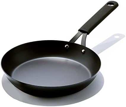 OXO Obsidian Pre-Seasoned Carbon Steel, 10" Frying Pan Skillet with Removable Silicone Handle Holder, Induction, Oven Safe, Black