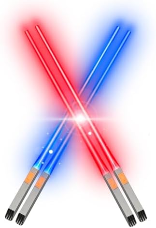 Vigrass Lightsaber Chopsticks Light Up, Mini Lightsaber, LED Glowing Light Saber Chop Sticks, Cool Chopsticks, Light Saber Chopsticks, Led Chopsticks, 2 Pair- Blue Red