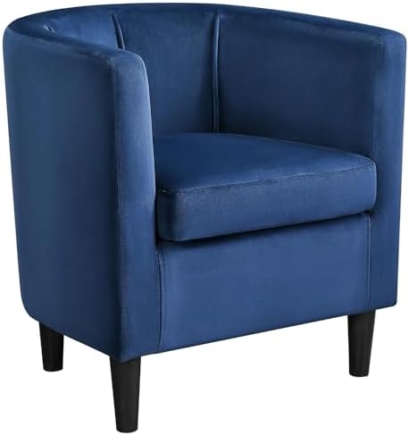 Yaheetech Velvet Accent Chair, Modern and Comfortable Armchairs, Upholstered Barrel Sofa Chair for Living Room Bedroom Waiting Room, Blue