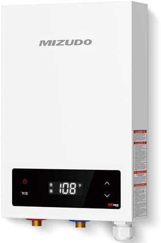 Tankless Water Heater Electric, MIZUDO 14KW 240Volt Instant Hot Water Heater, with LED Digital Display, Touch, Self Modulating, Save Space, Energy Saving