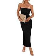 PRETTYGARDEN Women's Summer Bodycon Maxi Tube Dress Ribbed Strapless Side Slit Long Going Out Cas...