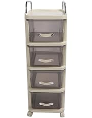 Storage Cart, Sturdy PP Plastic Stainless Steel Large Storage Space Rolling Storage Cart 4 Wheel Easy to Move Multifunctional Plastic Organizers for Bedrooms, Offices, Classrooms