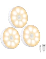 Led Light, Motion Sensor Light, USB Rechargeable Night Light, Applicable to Circular Sensing disc Puck for Bedroom, Entrance, Hallway, Bathroom, Cabinet (Warm White)