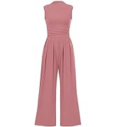 Pretty Garden Womens Summer One Piece Sleeveless Mock Neck Wide Leg Pants Rompers With Pockets