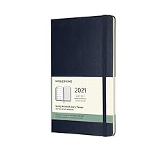 Moleskine 12 Month 2021 Weekly Planner, Hard Cover, Large (5"" x 8.25"") Sapphire Blue, DHB2012WN3Y20