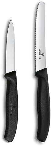 Victorinox Swiss Classic Paring Knife Set - Includes Exceptional Paring Knife & Utility Knife - Kitchen Knives for Home Essentials - Black Handles, 2-Piece Set