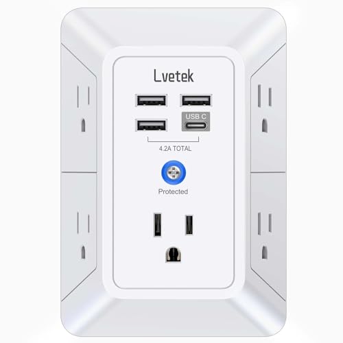 5-Outlet Surge Protector Wall Charger with 4 USB Ports - 1680J Multi Plug for Home, Office, Travel