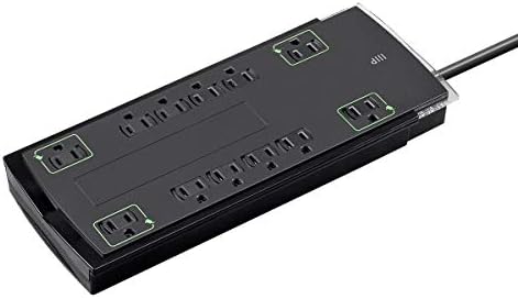 Monoprice 12 Outlet Slim Surge Protector Power Strip - 10 Feet - Black | Heavy Duty Cord | UL Rated, 4,230 Joules With Grounded And Protected Light Indicator