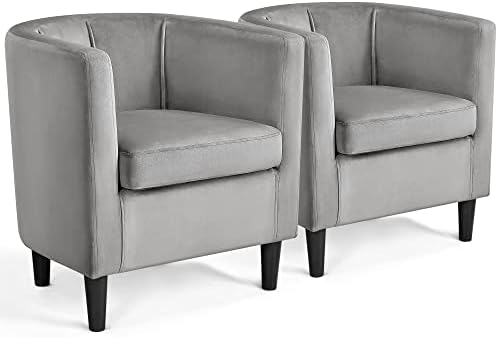Yaheetech Accent Chair, Modern Velvet Armchairs with Big Ample Seat, Cozy Upholstered Barrel Sofa Chair for Living Room Bedroom Waiting Room, Set of 2, Gray