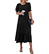 PRETTYGARDEN Women's Summer Casual Boho Dress Floral Print Ruffle Puff Sleeve High Waist Midi Bea...