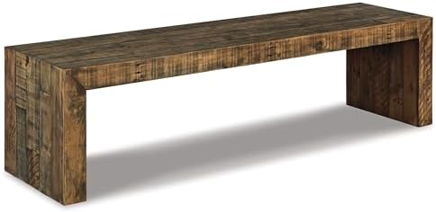 Signature Design by Ashley Sommerford Rustic Wood Dining Room Long Bench, Brown