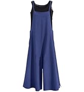 YESNO Women Casual Loose Long Bib Pants Wide Leg Jumpsuits Baggy Cotton Rompers Overalls with Poc...