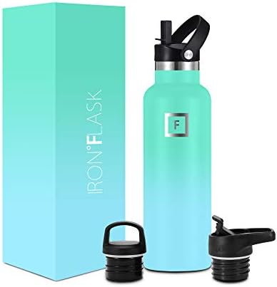 IRON °FLASK Sports Water Bottle - 3 Lids (Narrow Straw Lid) Leak Proof Vacuum Insulated Stainless Steel - Hot & Cold Double Walled Insulated Thermos, Durable Metal Canteen - Sky, 20 Oz