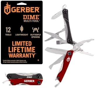 Gerber Gear Dime 12-in-1 Mini Multi-Tool - Needle Nose Pliers, Pocket Knife, Keychain, Bottle Opener - Father's Day Gift - EDC Gear and Equipment - Red